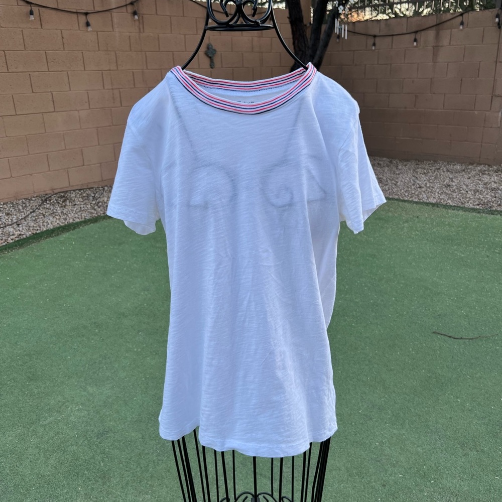 EUC Madewell White Tee w/ Stripe Neckline Sz Small